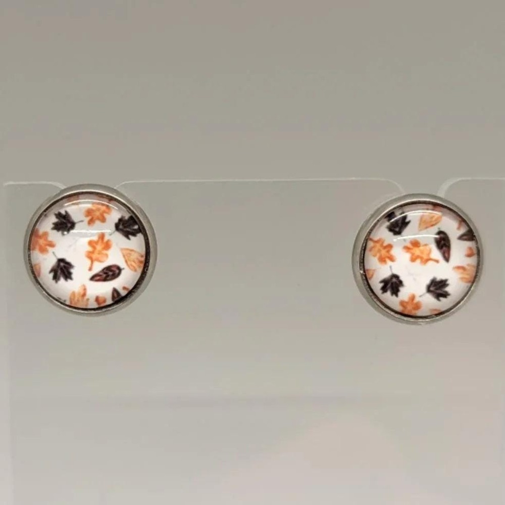 Fall Leaves Stud Earrings, Stainless Steel, 10mm Diameter
